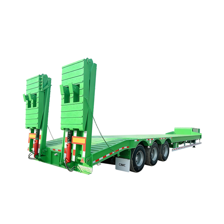 CIMC 70 Ton 12m Tri-Axle Low Bed Trailer With Hydraulic Ramp
